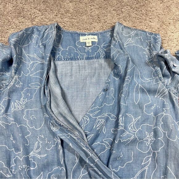 Cloth & Stone Anthropologie Women's Size S Chambray Elastic Waist Romper Blue - Picture 7 of 8